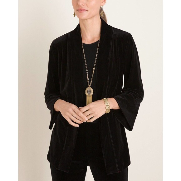 Chico's Travelers Collection Reversible Black To Red Velvet Jacket 1 8/10 H13887 - Picture 11 of 12